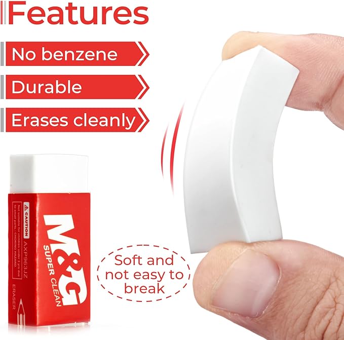 M&G Pencil Eraser for Kids, 30 Pack, White Erasers Bulk, Erasers for Artists, Drawing Erasers for Sketching, Small Pencil Erasers, Art Erasers for Drawing, School Erasers Office Supplies