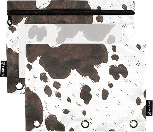 ZAZYXTJ Cow Print Binder Pencil Pouchs 3 Ring with Zipper Clear Window Office Organizers bag for School Students Teacher Supplies 2 Pack