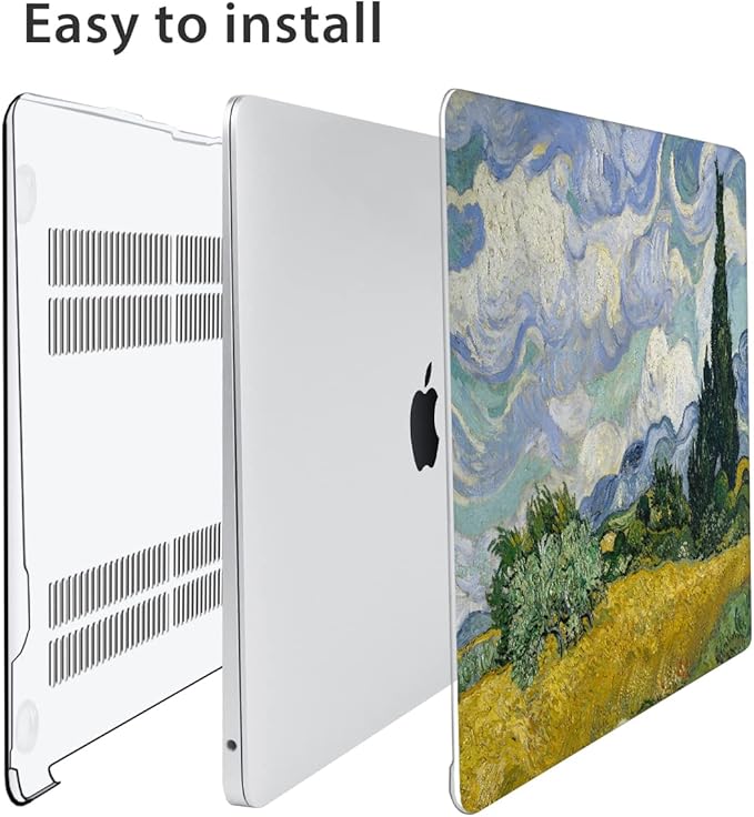 Compatible with MacBook Air 13 inch Case 2022 2021 2020-2018 Release M1 A2337 A2179 A1932 with Touch ID, Hard Print Case + Keyboard Skin + Webcam Cover + Screen Protector, Landscape