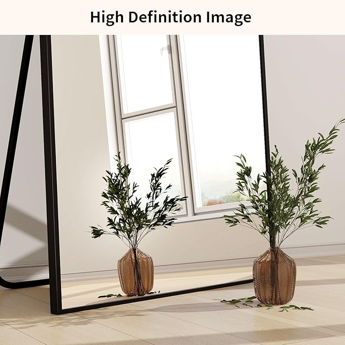 34"x76" Full Length Mirror with Stand, Large Rectangular Floor Mirror for Bedroom, Living Room or Closet, Wall-Mounted or Freestanding, Black Aluminum Alloy Frame