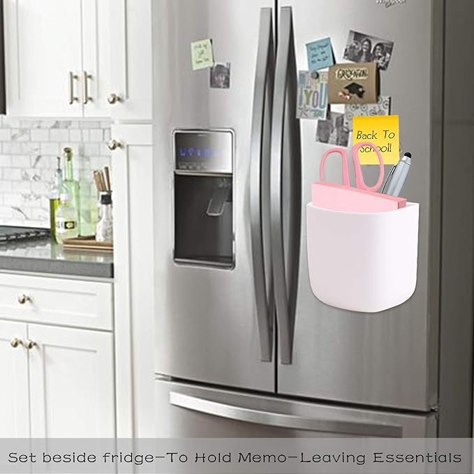 Pencil Holder - Self-Adhesive Wall Mount Pen Cup,Marker Pot,Writing Utensil Storage Organizer for Fridge,Locker,Whiteboard,home and office - White - 2Pcs/Set