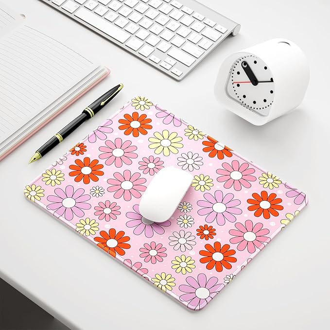 Auhoahsil Mouse Pad, 12 x 10 in Cute Flower Theme Computer Mouse Pad for Desk, Premium-Textured Non-Slip Rubber Stitched Edges Waterproof Square Mouse Mat for Gaming Work Wireless Mice, Pink Purple