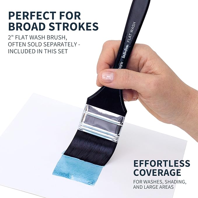 ARTEGRIA Watercolor Brush Set, 9 Professional Soft Synthetic Squirrel Paint Brushes, Including Round Detailers, Flat Wash, Rigger, Rake, Fan, Angled Shader