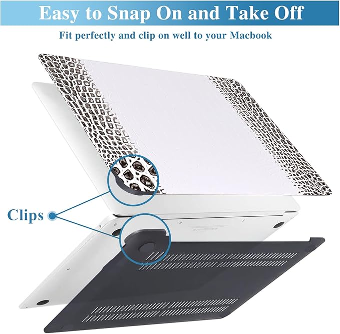 KEROM Compatible with Crocodile MacBook Air 13 Inch Case 2025-2022 M4 M3 M2 A3240 A3113 A2681, Textured Elegant Luxury Aligator Skin Snakeskin PU Leather Hardshell Case & Keyboard Cover, Black White