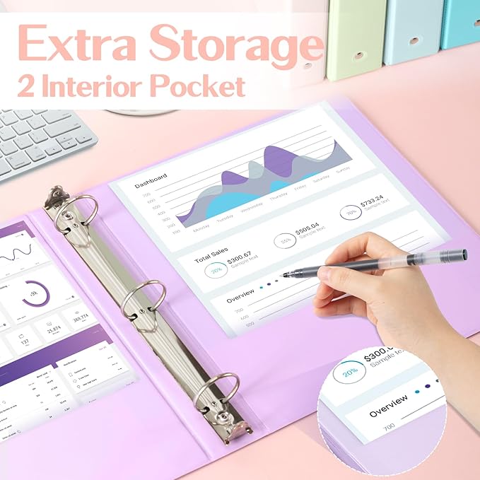 Deli 1.5-inch 3 Ring Binder with 2 Interior Pockets, 325 Sheets Capacity, 1.5 inch Binders fits 11" x 8.5" US Letter Size, Assorted 6 Pastel Colors, 6 Pack