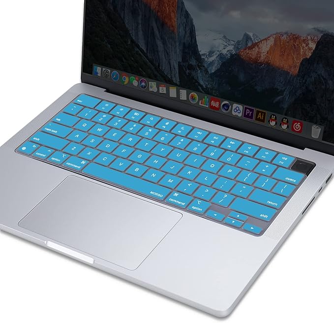 MOSISO Keyboard Cover Skin Compatible with MacBook Air 15 inch M3 A3114 M2 A2941/Air 13.6 A3113 A2681/Pro 14/16 M4 M3 M2 M1, Aqua Blue