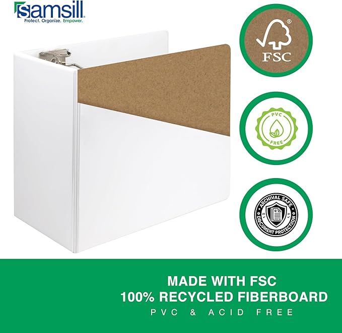 Samsill Durable 6 Inch Binder, Made in The USA, Locking D Ring Binder, Customizable Clear View Cover, Pearl White, Holds 1225 Pages