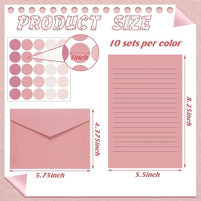 100 Pcs Stationery Lined Stationery Paper and Envelopes Set Includes 50 Letter Writing Paper and 50 Envelope for Office, 5.5 x 8.25 Inch(Dusty Rose)