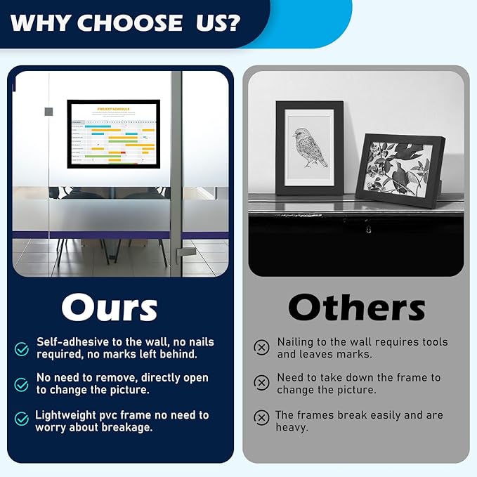 Magnetic Sign Holder - 8.5×11" Wall Mounted Self-Adhesive Magnetic Paper Holder,Transparent Wall Display Frame with Black Edge,Suitable for Office, Store, Mall, Home (8.5"x11" 12pack)