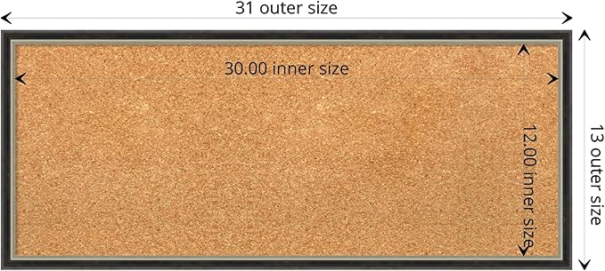 Amanti Art Natural Cork Board for Wall, 13x31 Vision Board with Black Wood Frame, Medium Corkboard Office Decor for Home Organization, Modern Contemporary Corkboard Pinboard to display items for home