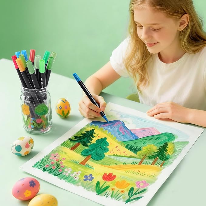 Tongfushop 84 Colors (14 Metallic) Acrylic Paint Marke, Dual Fine & Brush Tip Paint Pens, No Bleed & Quick-Dry with Case for Rock Painting, Canvas, Wood, Ceramic, Glass, Adult & DIY Art Supplies