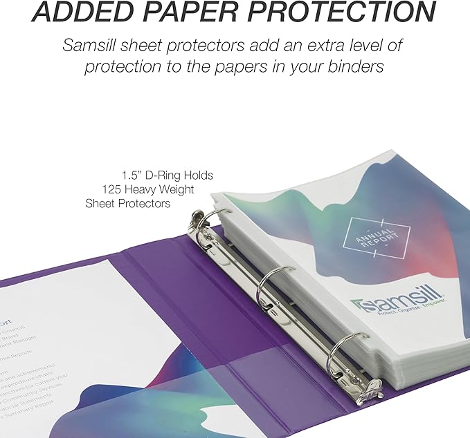 Samsill Durable 1.5 inch 3 Ring Binder, Made in USA, D Ring Binder, FSC 100% Recycled Chipboard, Purple, 12 Pack