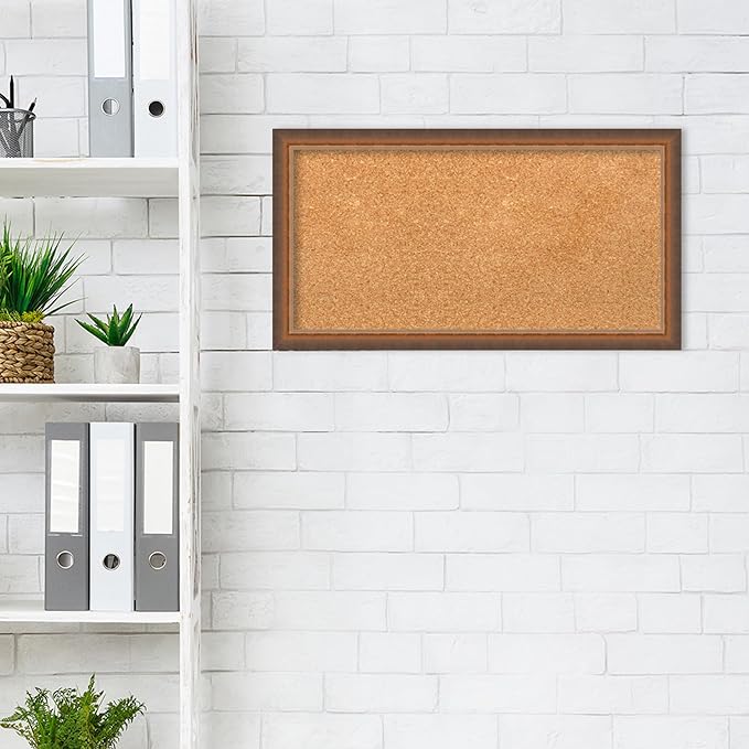 Amanti Art Natural Cork Board for Wall, 14x26 Vision Board with Bronze Frame, Small Corkboard Office Decor for Home Organization, Modern Corkboard Pinboard to Display Items for Home Organization in