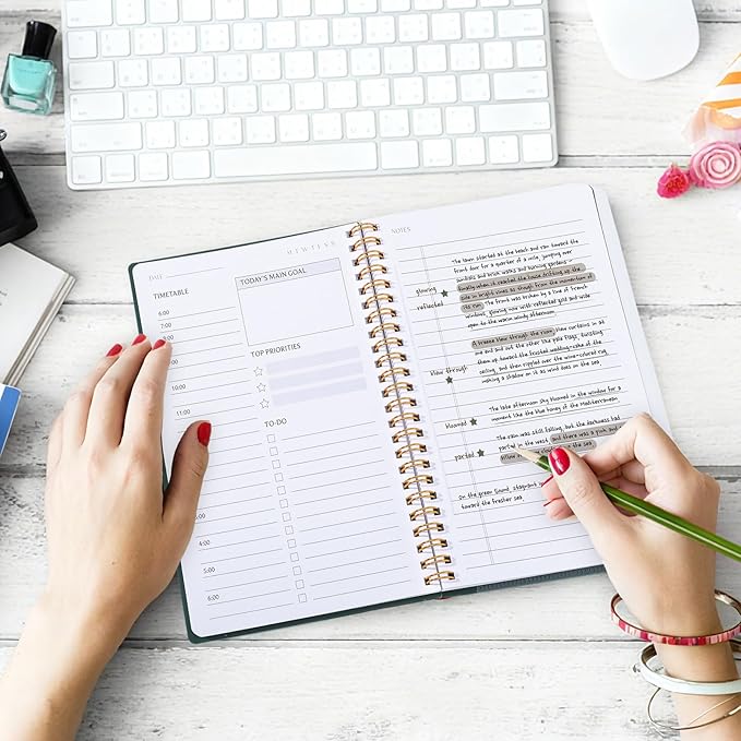 80 Pages Daily Planner,5.71" X 8.35" Solid Color Hot Stamping Process Planner for School Work Office Improve Efficiency To DO List Noteboook Organize Tasks Weekly Monthly Undated Planner, Green