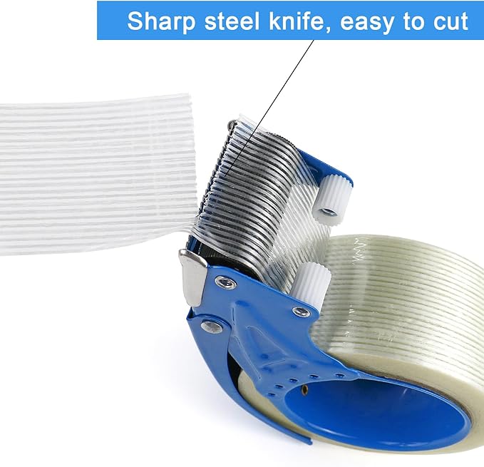 BOMEI PACK Metal Packing Tape Dispenser, 2inch Heavy Duty Handheld Heavy Tape Dispenser, 2Pcs, Blue