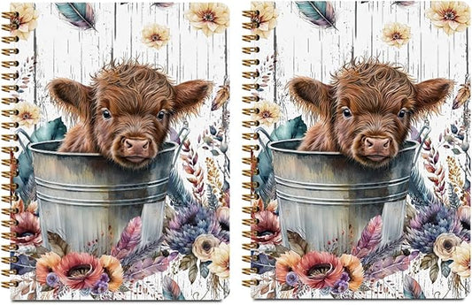 2Pcs Spiral Notebook, Cow College Ruled Spiral Notebook, Cow Print Stuff 160 Pages Hardcover Notebooks Journals for Writing Travel Business Office, Funny Aesthetic Notebooks for Women