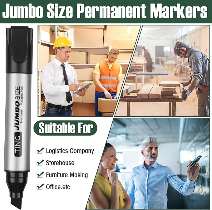 Cholemy 40 Pcs Jumbo Permanent Markers Bulk Large Chisel Tip Permanent Markers Quick Drying Pens for Office Teacher Supplies(Black)