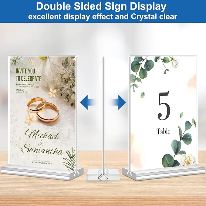 Acrylic Sign Holder 4x6, 20 Pack Clear Table Vertical Double Sided Table Menu Display, Plastic Desktop Picture Frames Stand Acrylic Paper Holder Tabletop Sign Holder for Wedding Office Show Fair