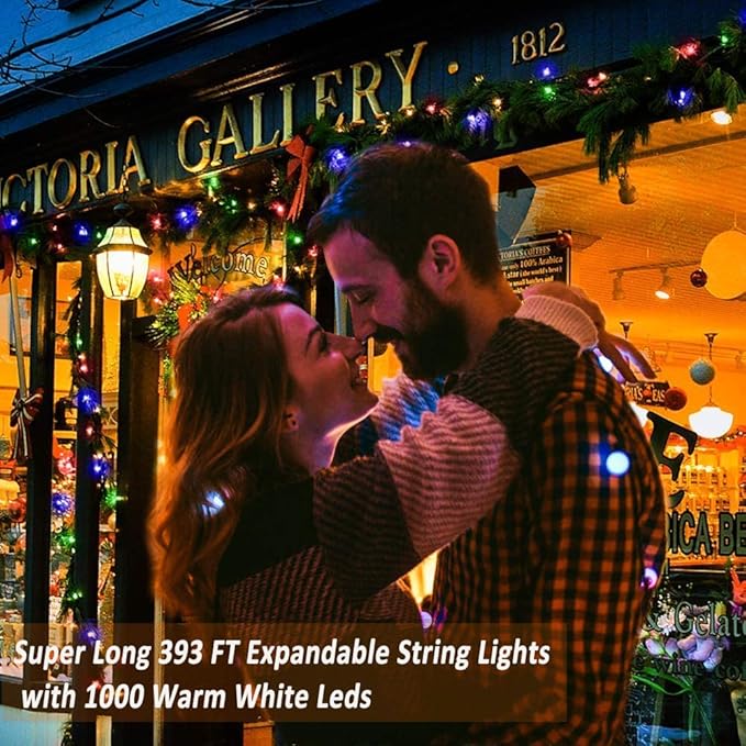 Haili 1000 Led Christmas Lights, Plug in 8 Lighting Modes Waterproof, Outdoor Christmas Lights for Tree Yard Party Indoor Outside Decorations (393FT, Multi Colored)