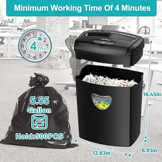 Woolsche 12-Sheet Cross Cut Paper Shredder with Large 5.55-Gallon Basket - P-4 Security, 3-Mode Shred for Cards/CDs/Staples/Clips - Jam Proof System for Office (ETL Certified)