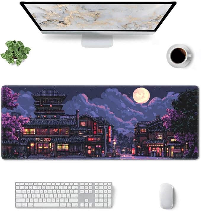 Night Mouse Pad 31.5 X 11.8 Inch Big Desk Rubber Base Stitched Edges Keyboard Pad XXL Mouse Mat for Home Game and Office