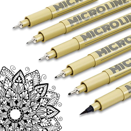 KERIFI Fineliner Ink Pens, Black Micro Fine Point Drawing Pens Waterproof Archival Ink Multiliner Pens for Artist Illustration, Sketching, Technical Drawing, Zentangle, Scrapbooking (6 Assorted Nib)