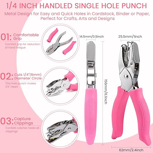 MyArTool 1/4 Inch Heart Hole Punch, Handheld Heart Hole Puncher with Soft Grip, Heart Shaped Hole Puncher for Paper Crafts, Cardstock, Gift Wrapping, Greeting Cards and Scrapbooks