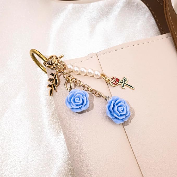 Rose Purse Charms Cute Flower Keychain With Heart Sticker Charm Chain For Kindle Colorful Bag Charms For Handbags