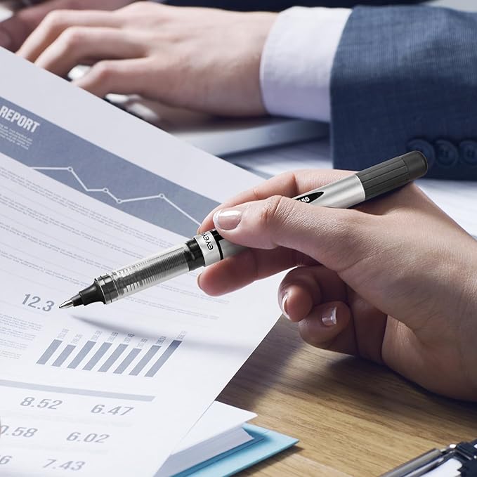 EYEYE 50 Pack 0.7mm Black Rollerball Pens, Medium Point Roller Ball Pen Quick Dry, Liquid Ink Pens Fine Point Smooth Writing Pen for Journaling, Note Taking, Office and School Supplies