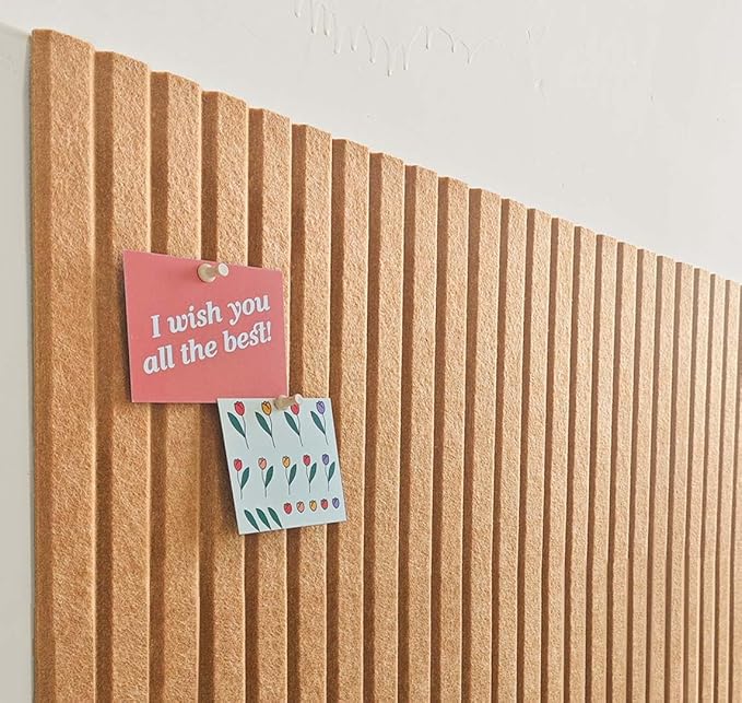 Large Cork Board for Office, 8 Pack Felt Wall Tiles with Slat Wall Paneling and Safe Removable Adhesive Tabs, Felt Bulletin Board Pin Board Cork Boards for Walls (Deep Camel)
