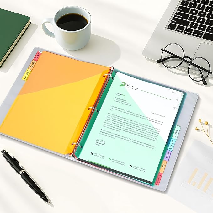 SUNEE 8 Tab Dividers with Pockets, Plastic Dividers for 3 Ring Binder, Subject Dividers with 2 Pockets, Binder Dividers for School Office Home Supplies, Multicolor, 2 Set