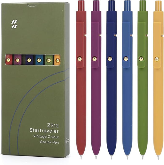 FIOVER 6Pcs Gel Pens, 0.7mm Medium Point Smooth Writing Pen, Black Gel Ink Journaling Supplies for Note Taking, Cute Aesthetic Office School Supplies Gifts for Women(6 Pcs Gold Vintage)