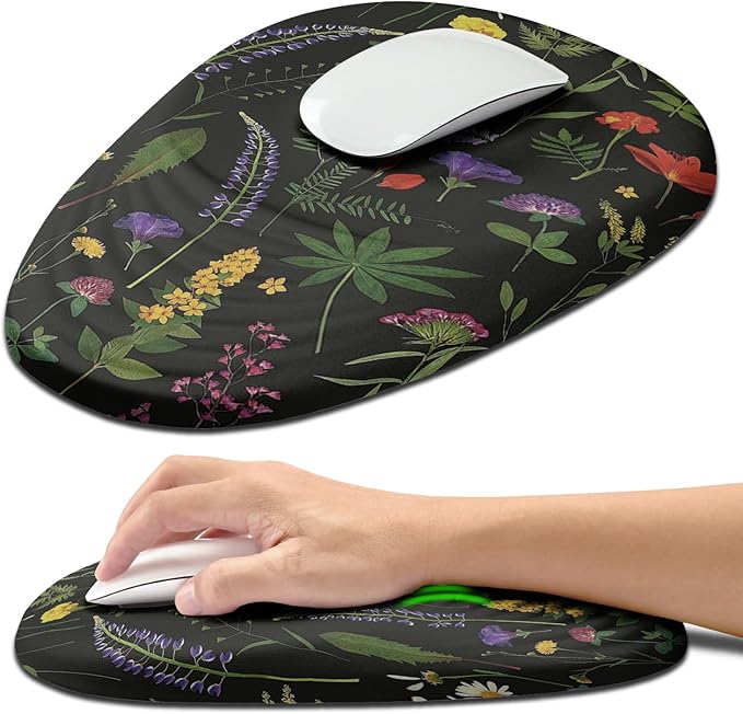 Hokafenle Ergonomic Mouse Pad Wrist Support with Stepped-Wedge Design, Wrist Rest Pain Relief Mousepad Filled with Memory Foam, Carpal Tunnel Mousepad for Wireless Mouse(12x8 inch, Foliage)