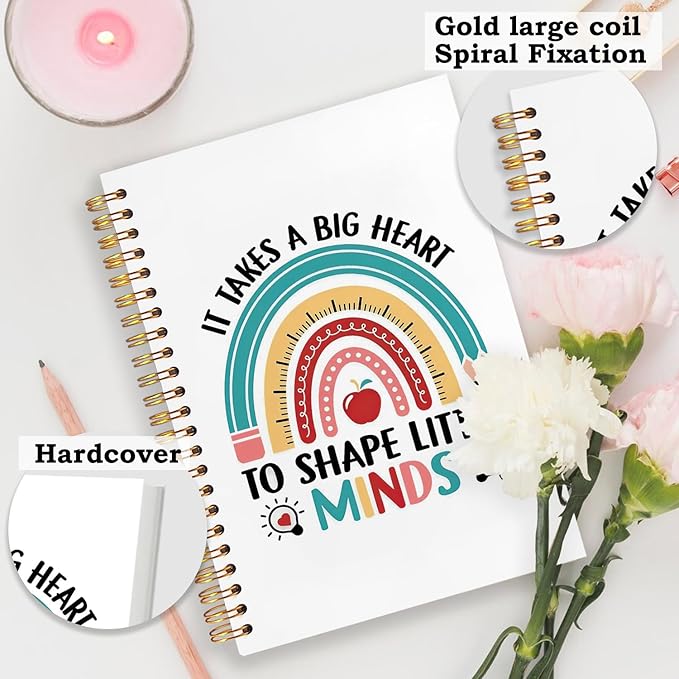 SNNDER Boho Rainbow Teacher Notebook Journal, Teacher Appreciation Gifts, Back To School Gifts for Teachers, It Takes a Big Heart to Shape Little Minds Hardcover Spiral Notebooks 5.5x8.3 Inch