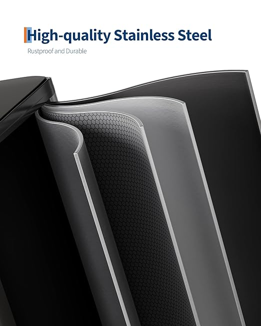 GarveeHome 2 x 8 Gallon Stainless Steel Double Trash Can with Lid for Kitchen, Large Dual Trash and Recycle Bin Combo, Step-on Kitchen Metal Garbage Cans, PP Inner Buckets, Liner Rim, Matte Black