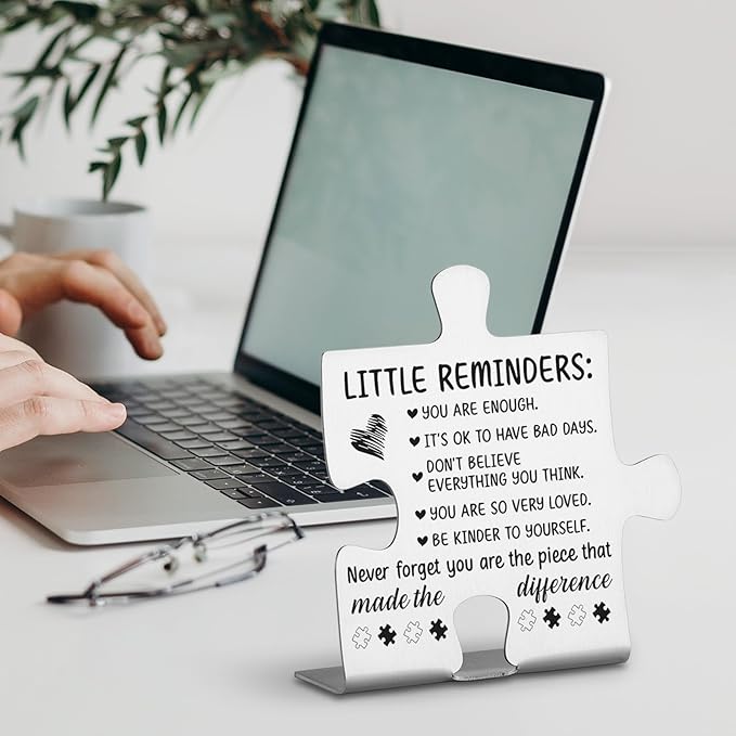 Inspirational Desk Decor Gifts, Mental Health Encouragement Appreciation Gifts for Coworkers, Little Reminders Desk Sign, Positive Gifts for Women, Motivational Decorative Signs Plaques WDD11