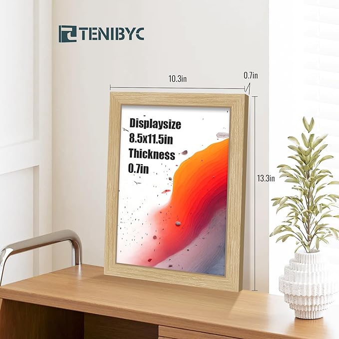 9x12 Frame Set of 3 - Natural Oak, 9 x 12 Wood Picture Frame, HD Tempered Glass, Table or Wall Display