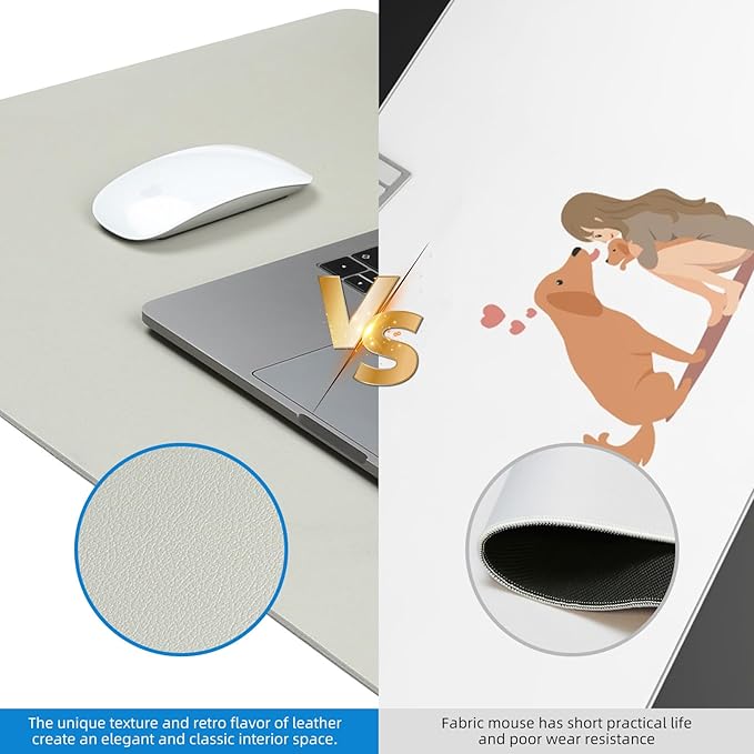 Wireless Charging Mouse Pad with for Desktop Charging Large Desk Mat 36"x17" Waterproof Gray Leather Computer Mat Mousepad Non-Slip Protector on Top of Desks for Keyboard and Mouse(Gray-R)