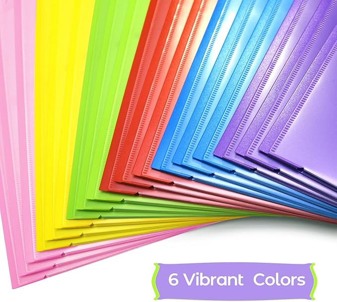 WOT I Heavy Duty Folders with Clear Front Pockets - 6 Pack, Extra Thick Plastic Folders with 3 Pocekts and 3 Prongs for Letter Size Paper/Card Slot/Assorted Colors/School/Work/Home Use