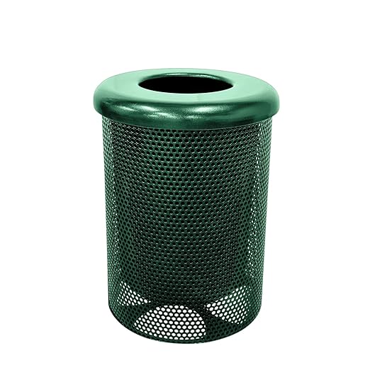 RFT-P-TXTGRN Heavy Duty Round Trash Receptacle with Flat Top, Liner Included, 32 Gallon, Textured Green, Made in America