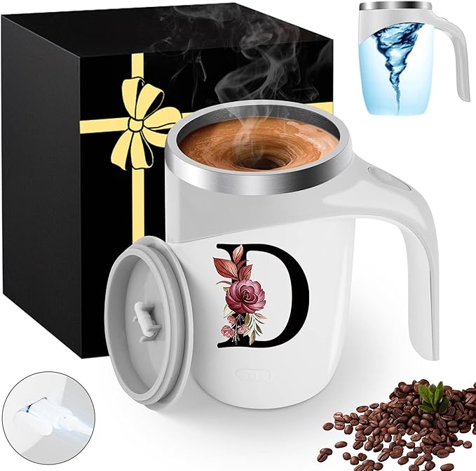 Initial Magnetic Stirring Coffee Mug Stainless Insulated Travel Cup Cool Grandma Gifts Grandmother Nana Glamma Yaya Abuela Abuelita Mamaw Memaw Mimi Nonna Granny Oma Meme Xmas Monogrammed Present,D