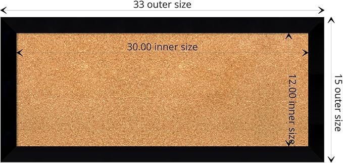 Amanti Art Natural Cork Board for Wall, 15x33 Vision Board with Black Wood Frame, Medium Corkboard Office Decor for Home Organization, Modern Contemporary Corkboard Pinboard to display items for home