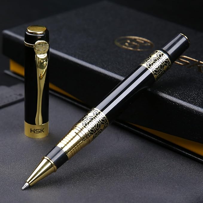 HSK Luxury gift Pen Ballpoint Pens Black Refill,Classical retro style pen,Best Ball Pen Gift Set for Men & Women Professional Executive,Office,Nice Pens Classy Gift Box (Black)