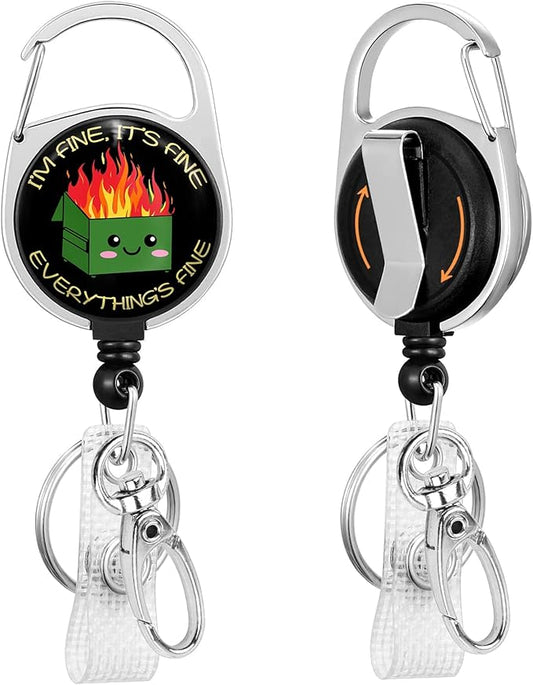 Funny Dumpster on Fire Badge Reel Retractable Heavy Duty with 360°Swivel Carabiner Clip,Cute ID Badge Holder Retractable, Nurse Teacher ID Card Holder Keychain Name Badge Clip