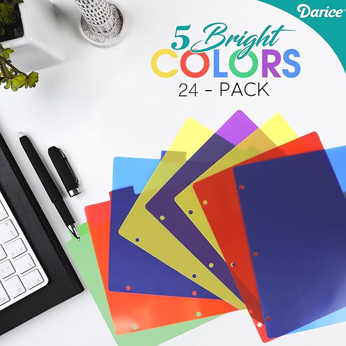 Darice 8-Tab Plastic Dividers 24 Pcs - Binder Dividers with Tabs - Multicolored Plastic Divider for 3 Ring Binder - File Organization – Ideal for Office, Back to School Supplies