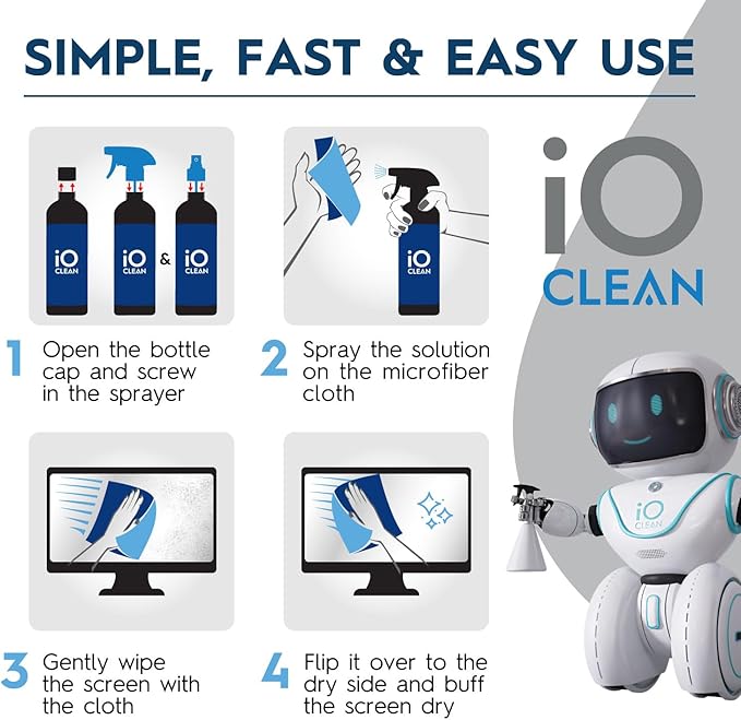 Screen Cleaner Spray (16oz + mini Cleaner) – Best Large Cleaning Kit for LCD LED OLED TV, Smartphone, iPad, Laptop, Touchscreen, Computer Monitor, Electronic Devices, Microfiber Cloth and 2 Nozzles