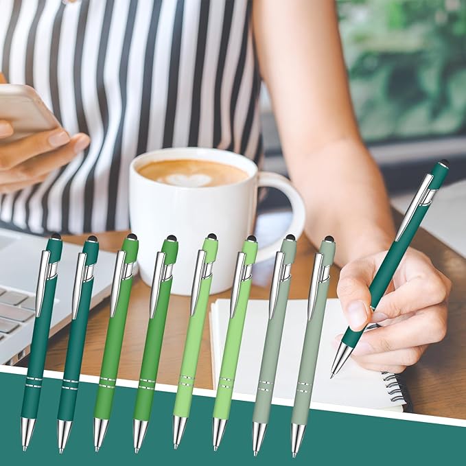 24 Pcs Blue Ink Ballpoint Pen with Stylus Tip 2 in 1 Ballpoint Pen 1.0 mm Blue Ink Metal Stylus Pen for Touch Screens Coworkers, Family, Colleagues, Office (Green)