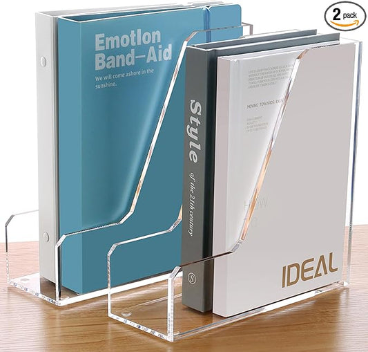 SANRUI 2 Pack Acrylic Magazine File Holder, Vertical File Sorter Holders Desk Organizer, Clear Folder Organizer Document Rack for Office Desktop, Home Workspace, 8.66inx8.46inx3.15in