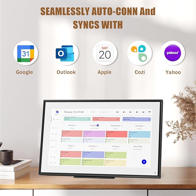 15.6 inch Wall Planner Digital Calendar Electronic Calendar Chore Chart,2025 Smart Touchscreen Full HD Interactive Display for Family Schedules,Wall/Desk Mountable for Seamless Scheduling/Organizing