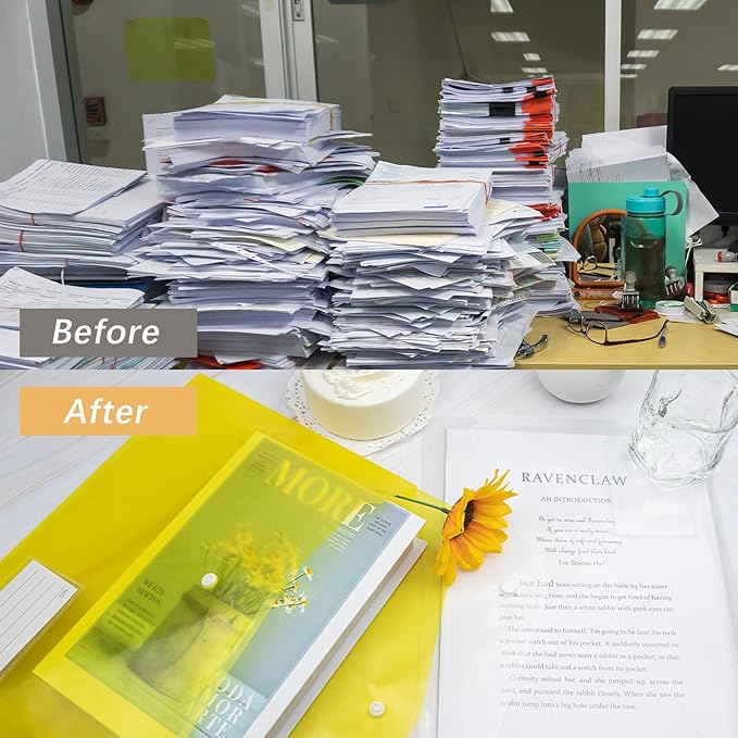 Plastic File Folders, 50 PCS Plastic Envelopes with Snap Closure, Folders for Documents, A4 Letter Size Clear Folders, File Bags, Reusable Document Pouch